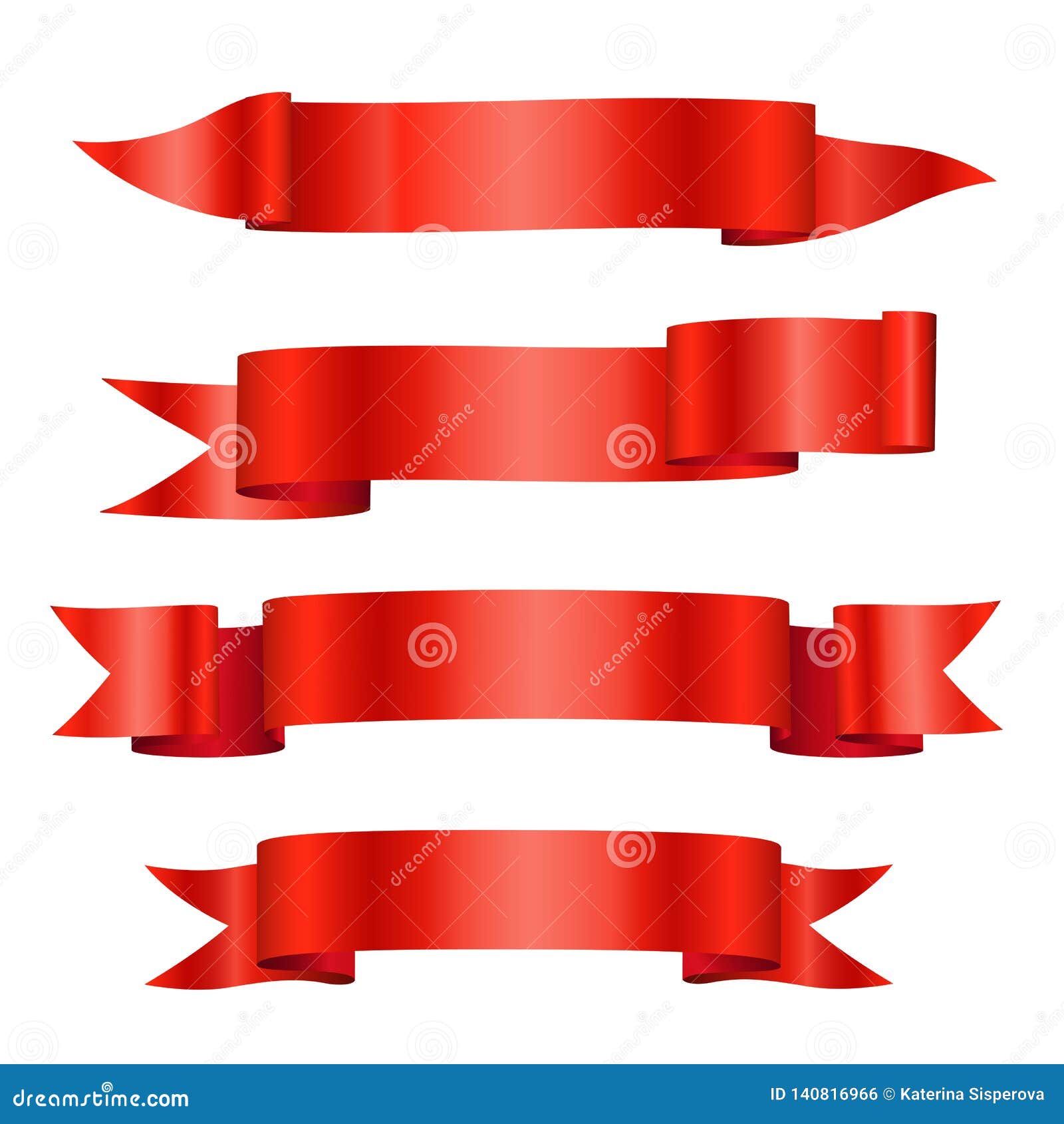 Red Vector Shiny Red Ribbon Banners Isolated on White Background Stock