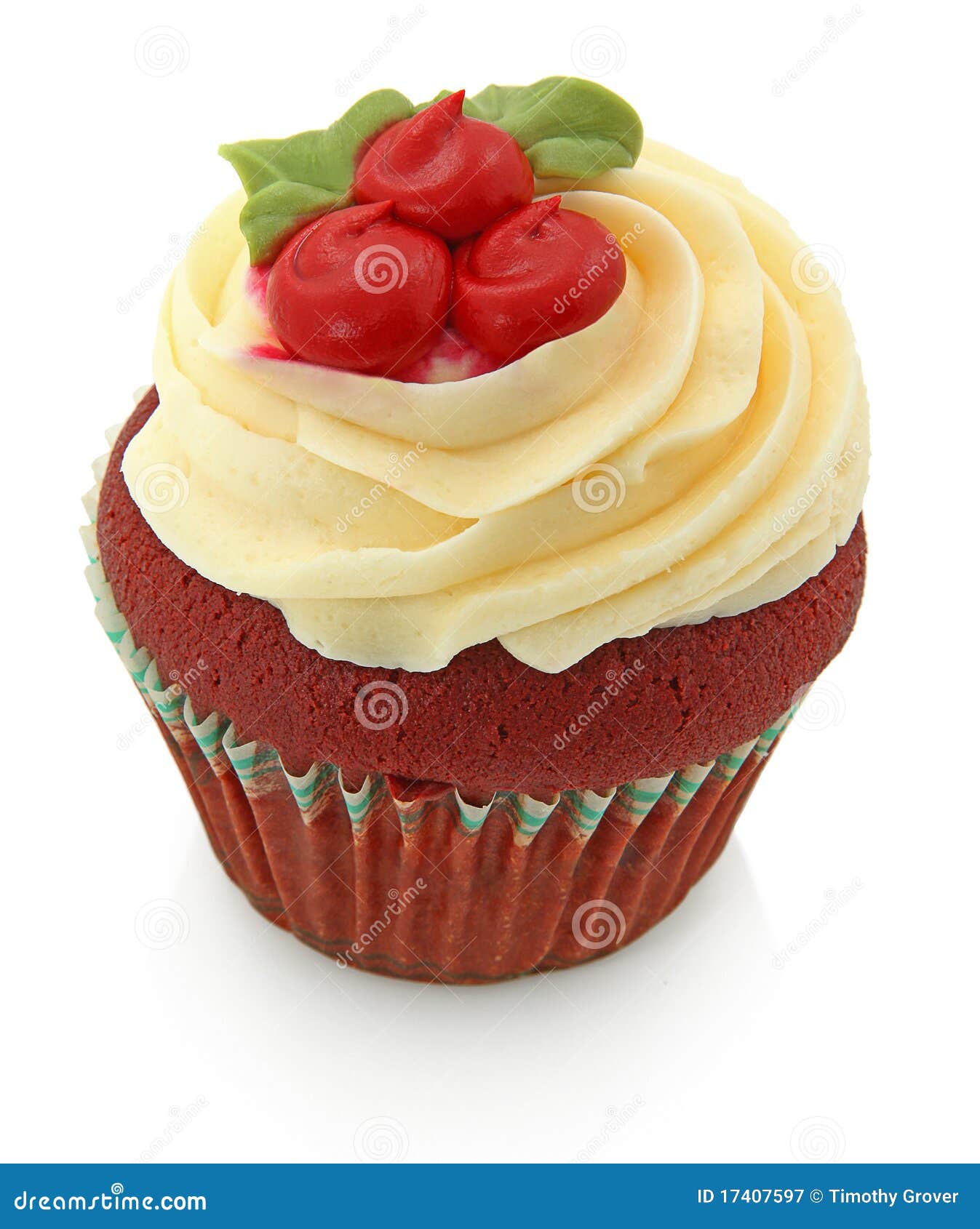 Red Velvet Cupcake On Velvet Texture Stock Photo