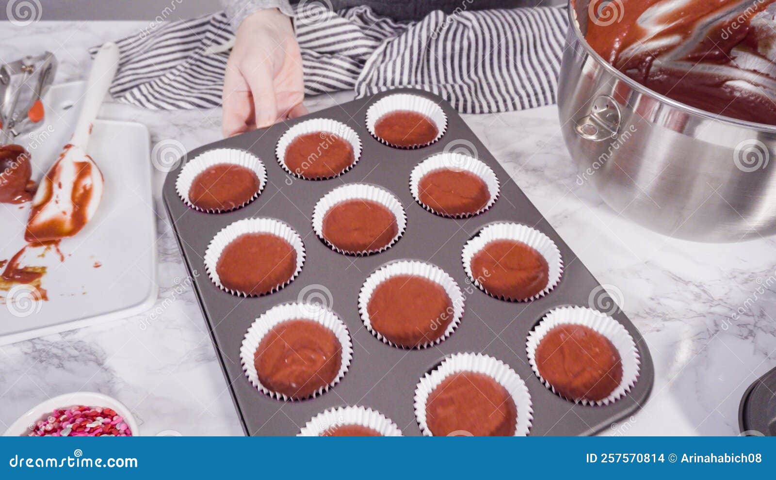 Red velvet cupcake stock photo. Image of batter, snack 257570814