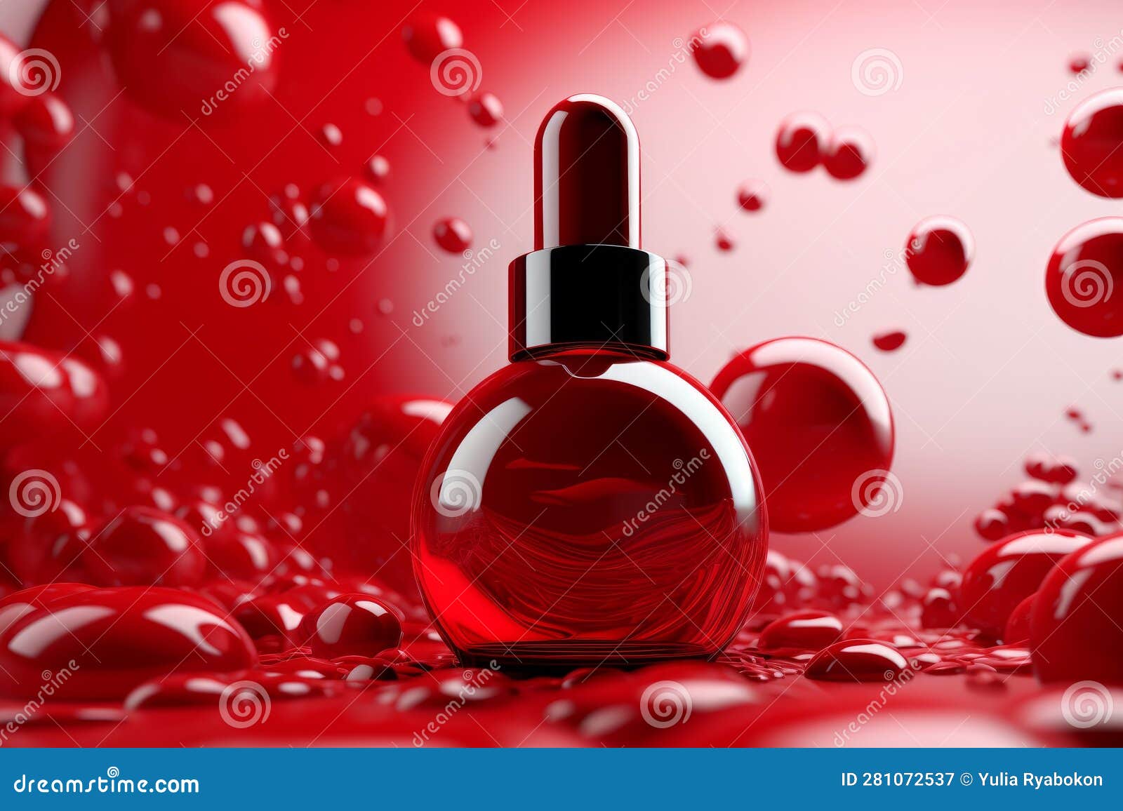Red Vial Bottle Bubbles. Generate Ai Stock Illustration Illustration