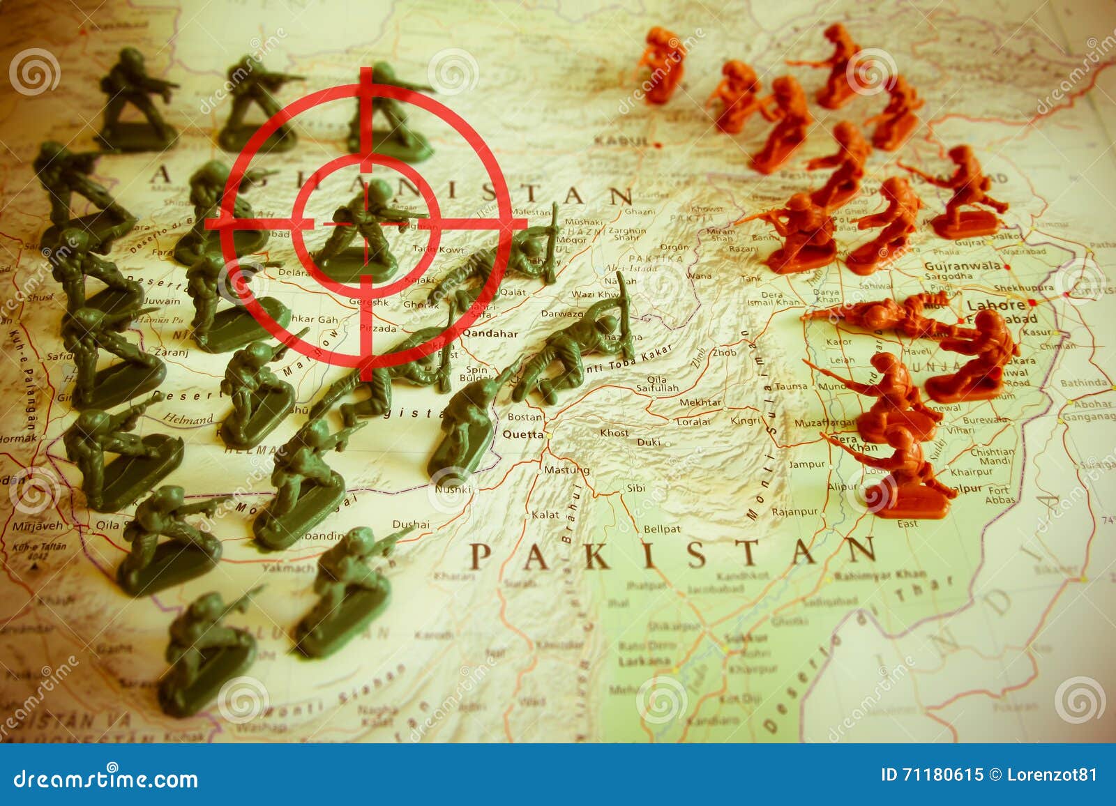red viewfinder over rebels on afganistan territory: focus on afganistan conflict
