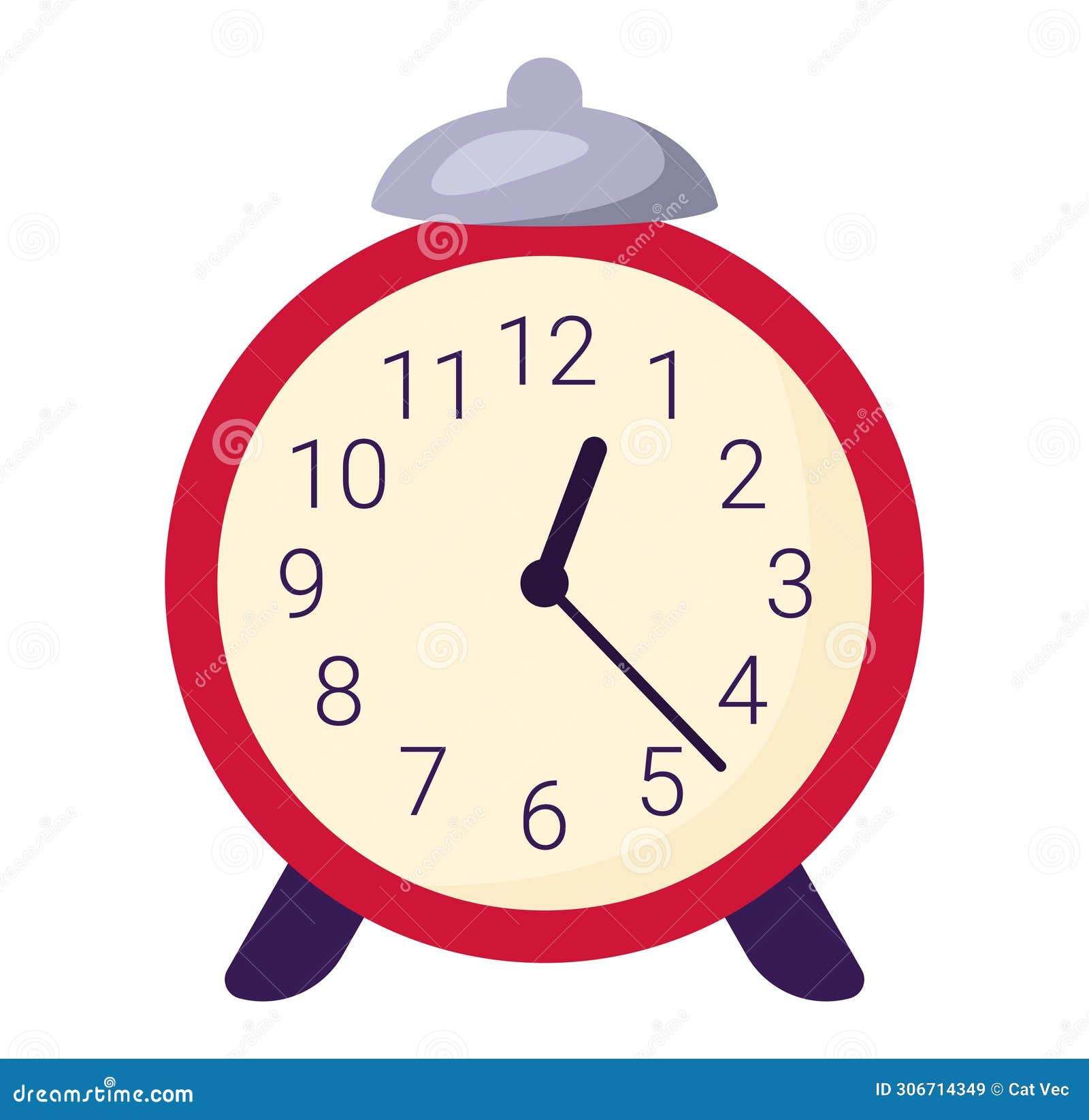 red vintage alarm clock showing seven oclock. classic analog timepiece bells legs. time management