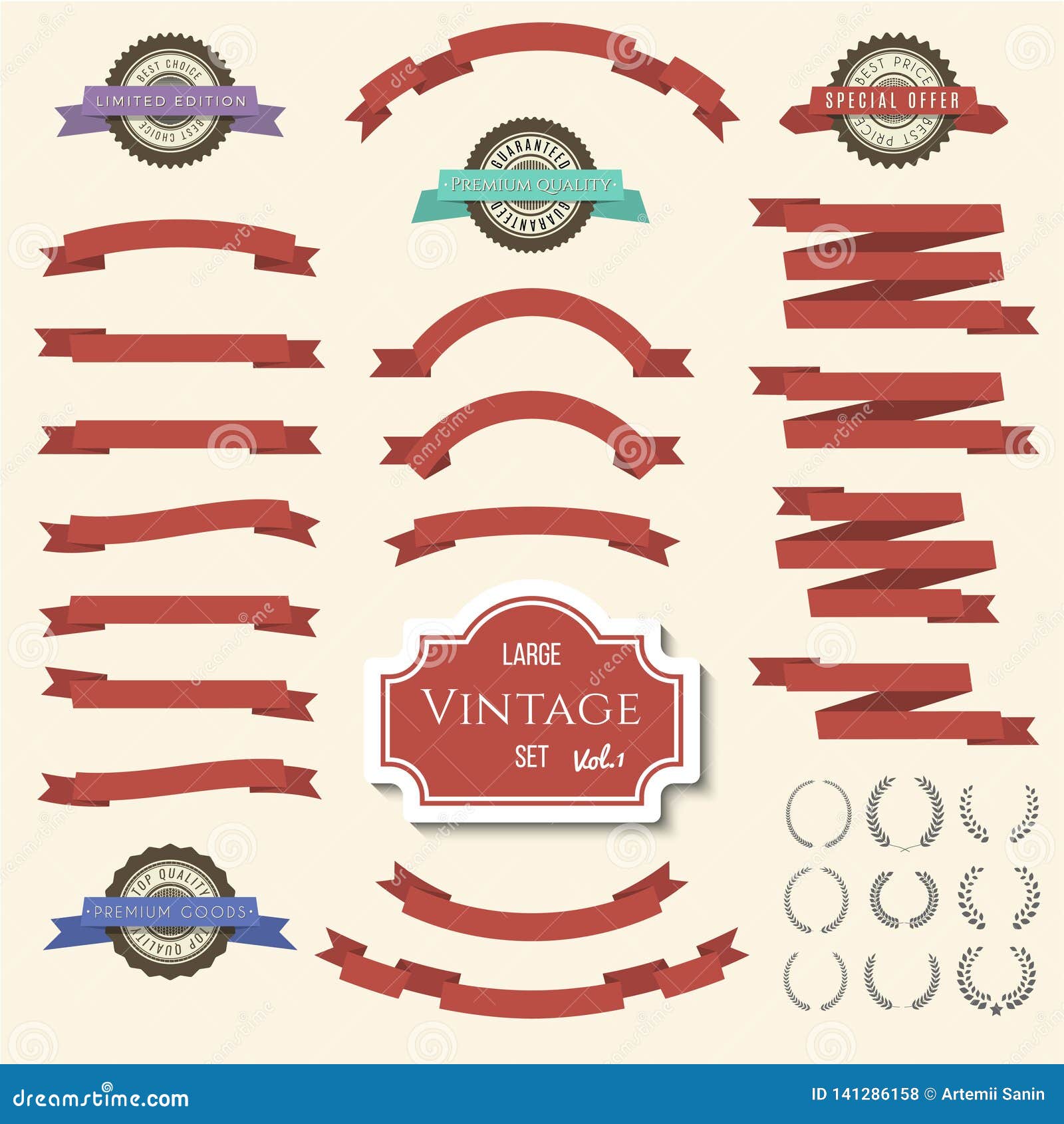 vintage ribbon set. Vector illustration. Stock Vector