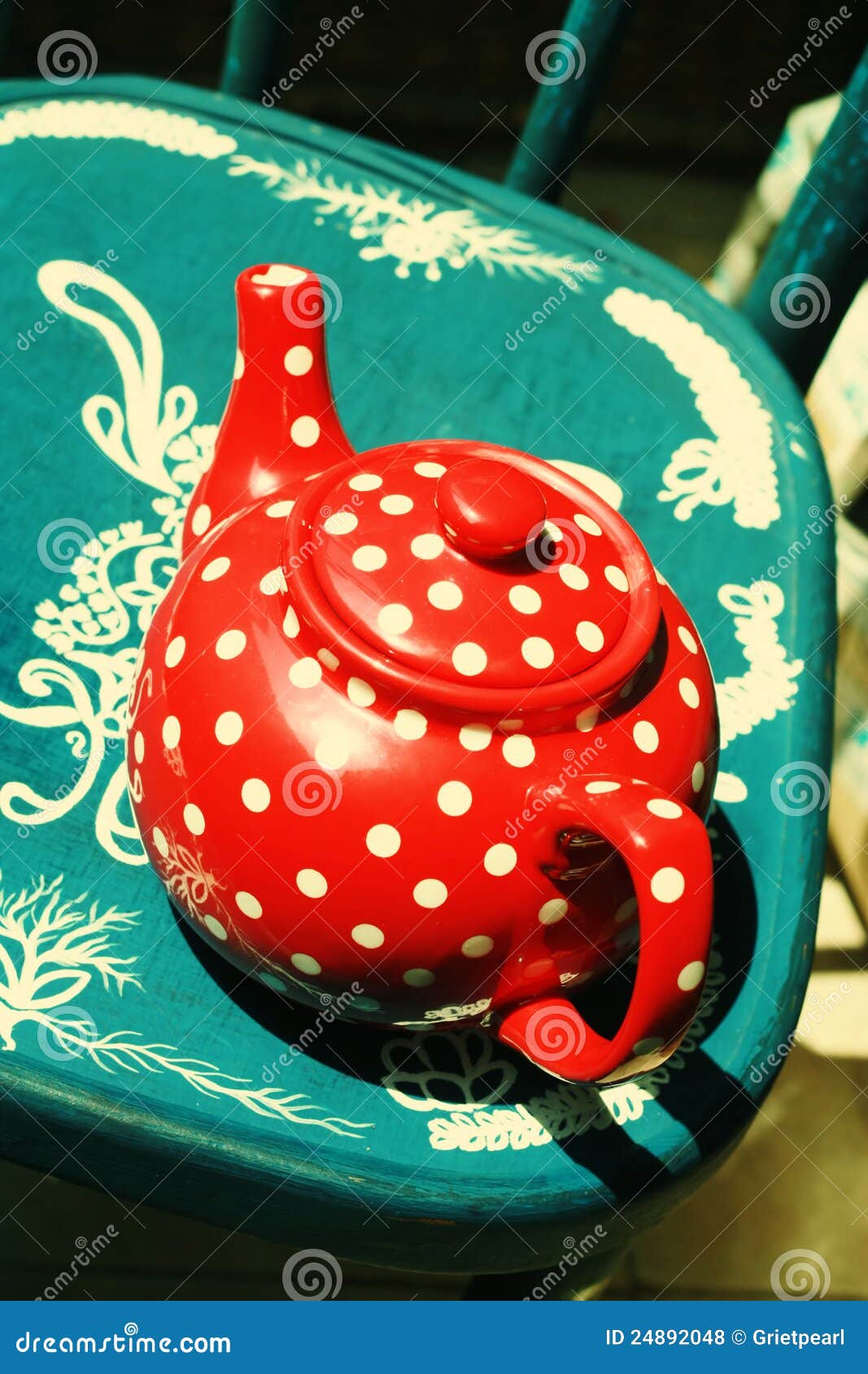 Red vintage teapot stock photo. Image of surreal, chair 24892048
