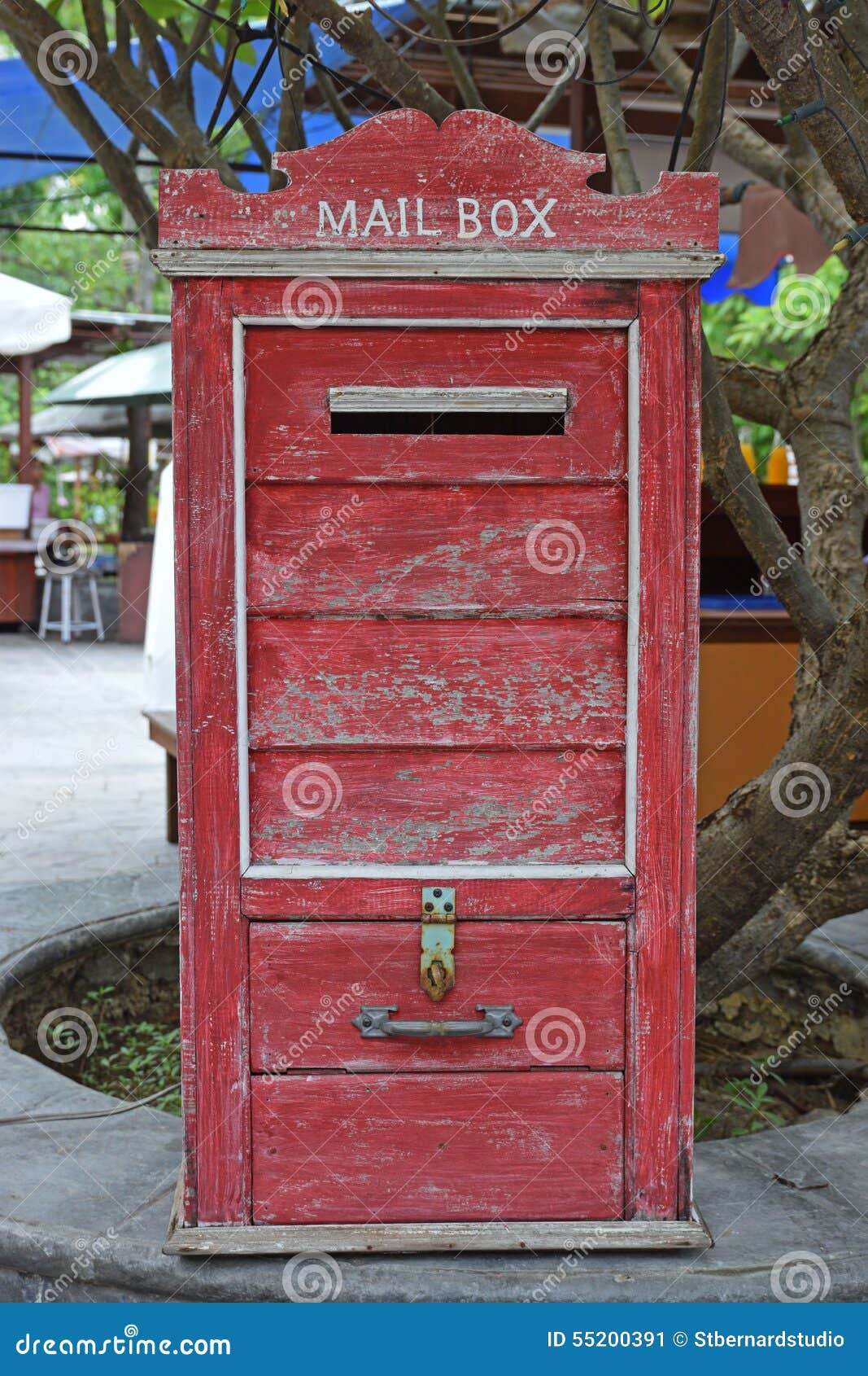 Red Vintage Wooden Mailbox Under A Tree Stock Photo ...