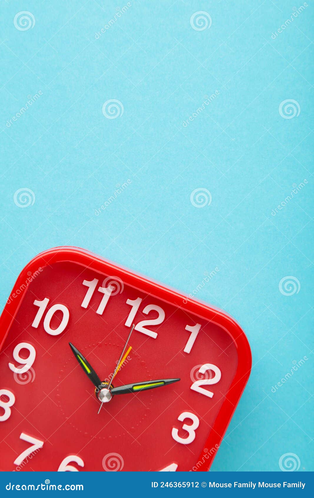 Red Wall Clock on Blue Background. Space for Text Stock Photo Image of alarm, blue 246365912