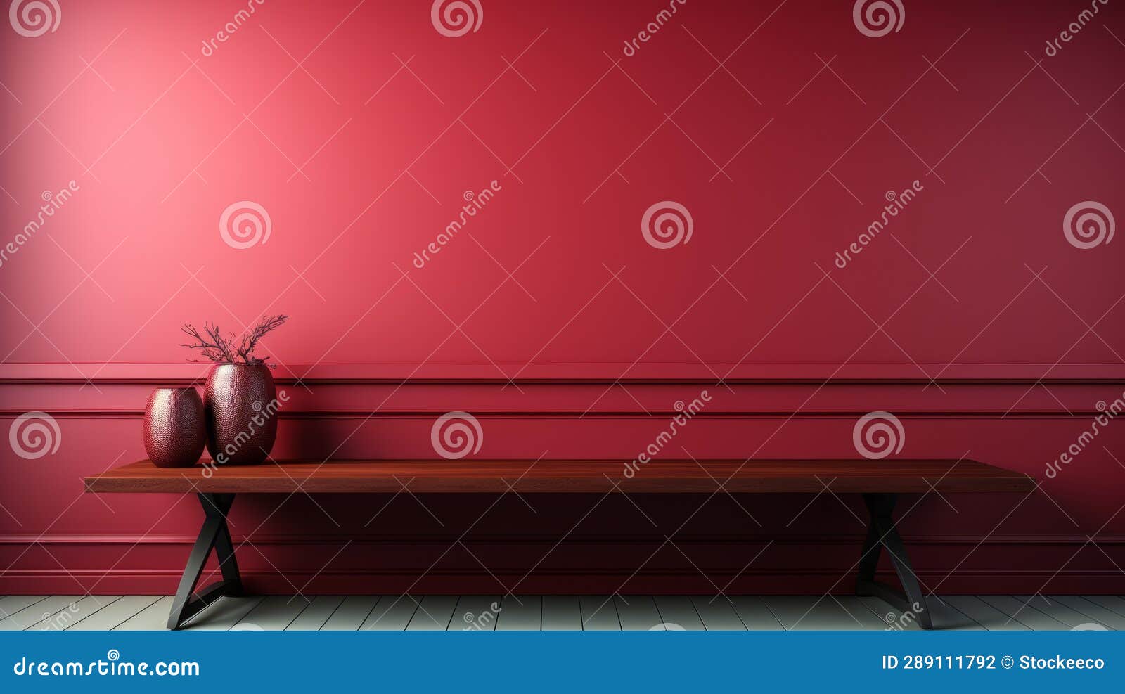 red wall 3d risiko with white bench: tonalist color scheme and minimalist purity