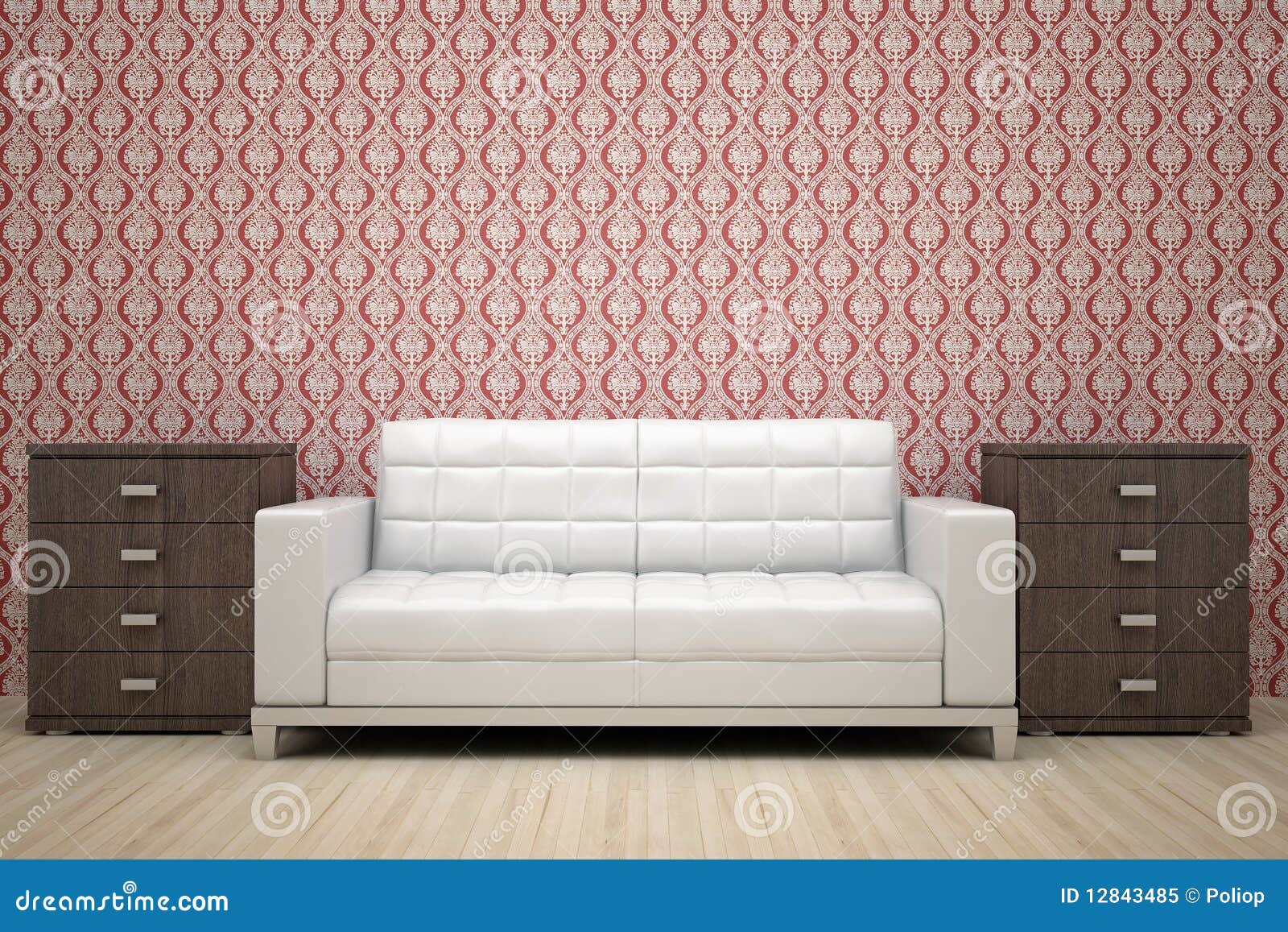 Red wall and white sofa stock image. Image of wall, dimensional 12843485