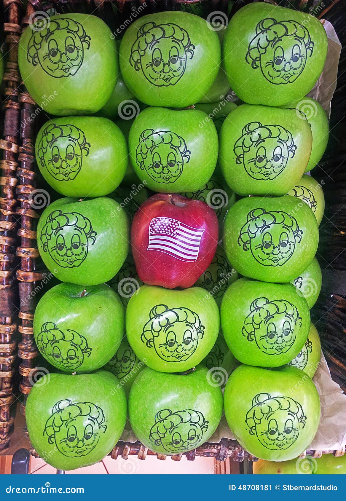 Red Washington Apple among Green Granny Smith Apples Editorial Photo