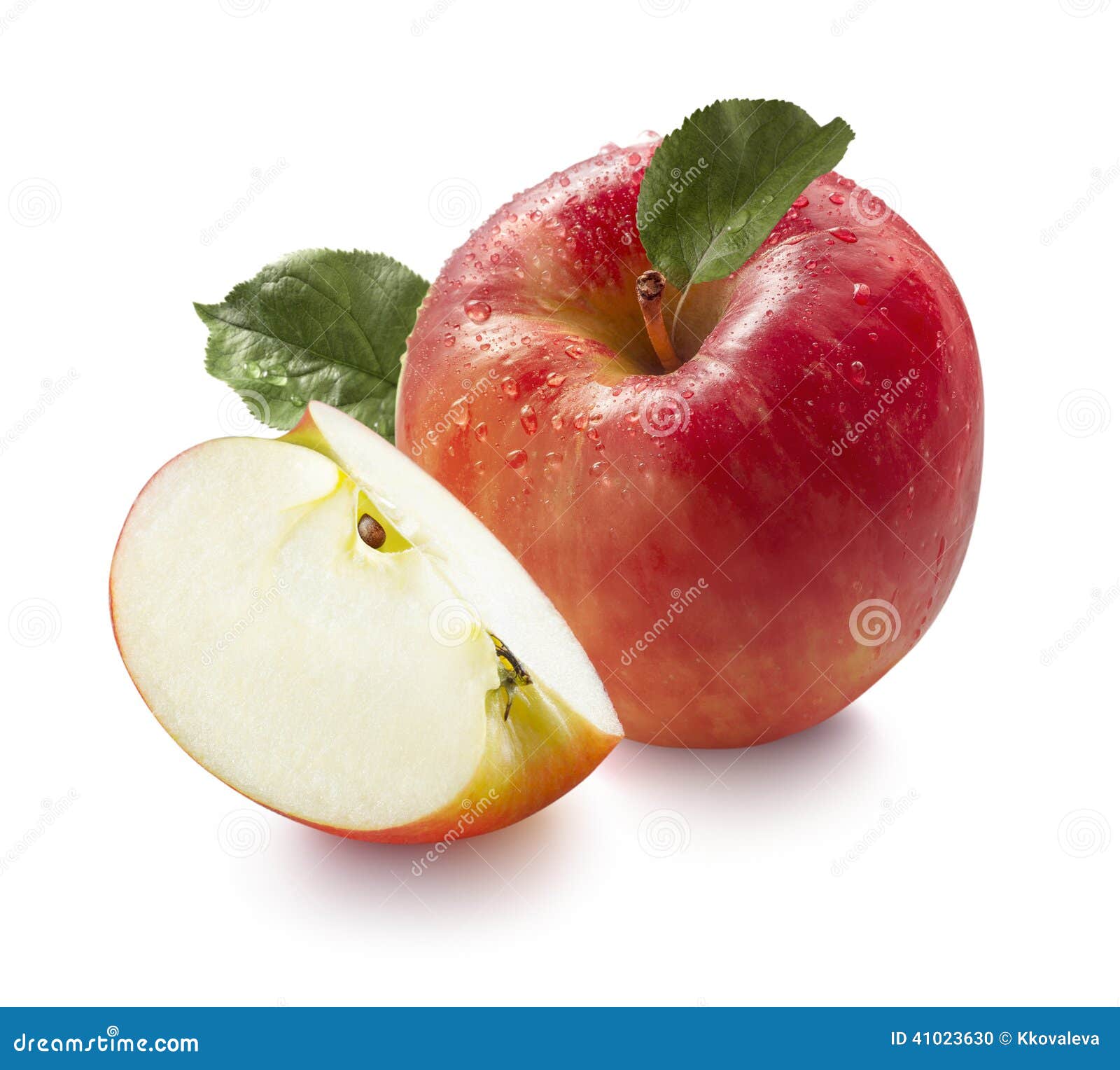 Red Wet Honey Crunch Apple And Quarter Isolated On White Background Stock Photo Image Of Diet Crunch