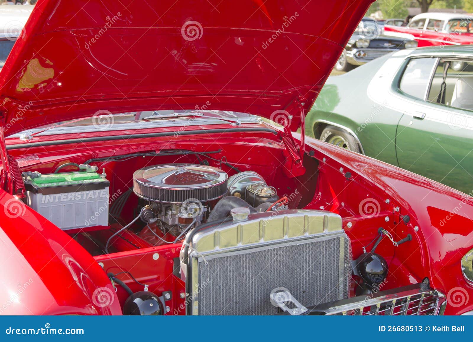 Red & White 1955 Chevy Bel Air Engine Editorial Stock Photo Image of
