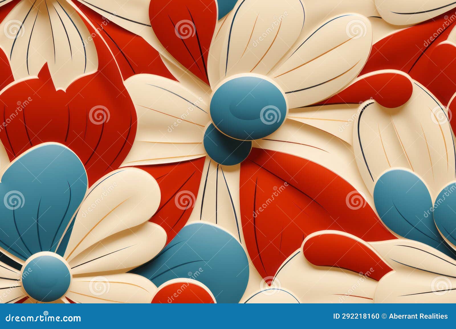 Red White and Blue Flowers on a Red White and Blue Background Stock
