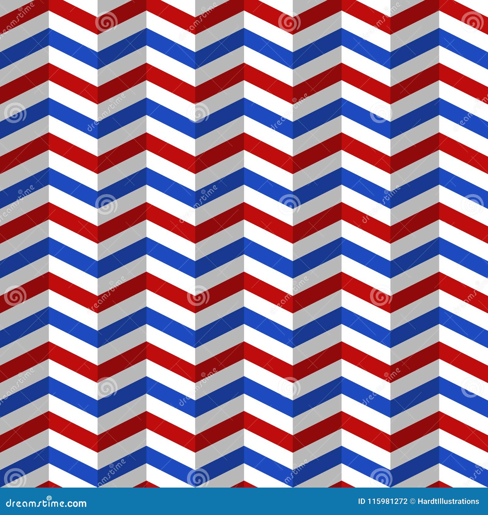 Red, White, and Blue Three Dimensional Chevron Seamless Pattern Stock