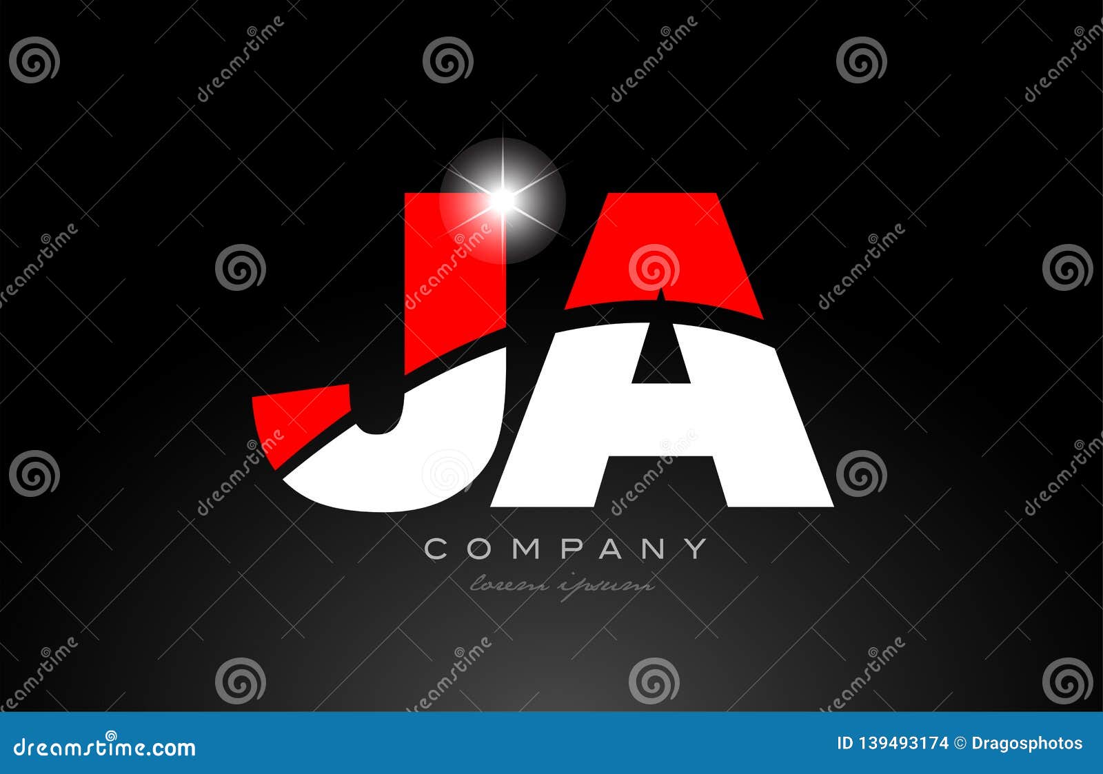 red white color letter combination ja j a alphabet for logo icon 
