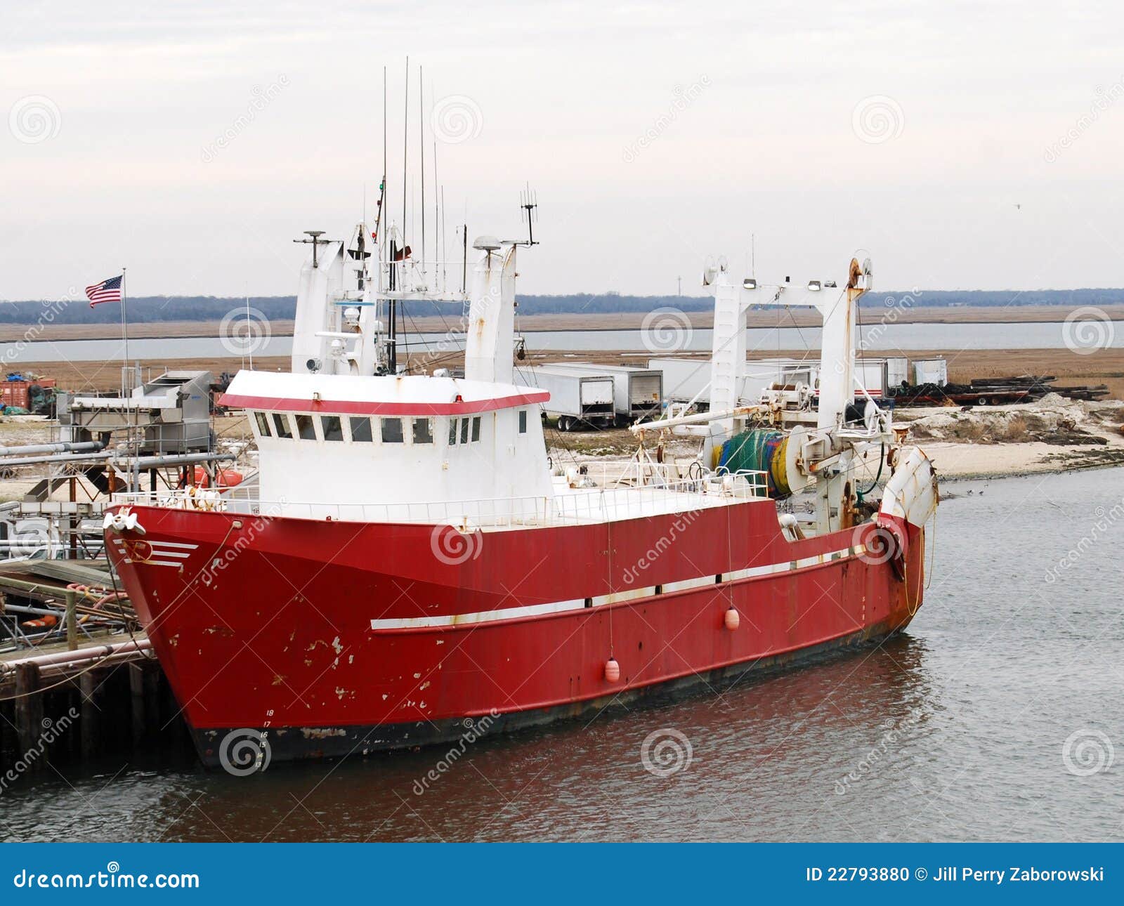 Red &amp; White Commercial Fishing Boat Stock Photo - Image ...