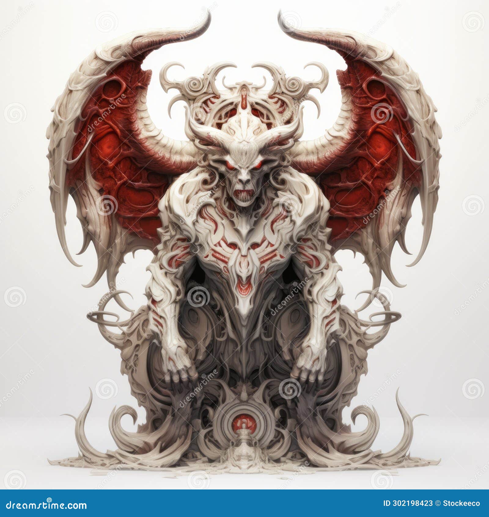 Astaroth: Highly Detailed Red And White Demon Illustration Stock Photo