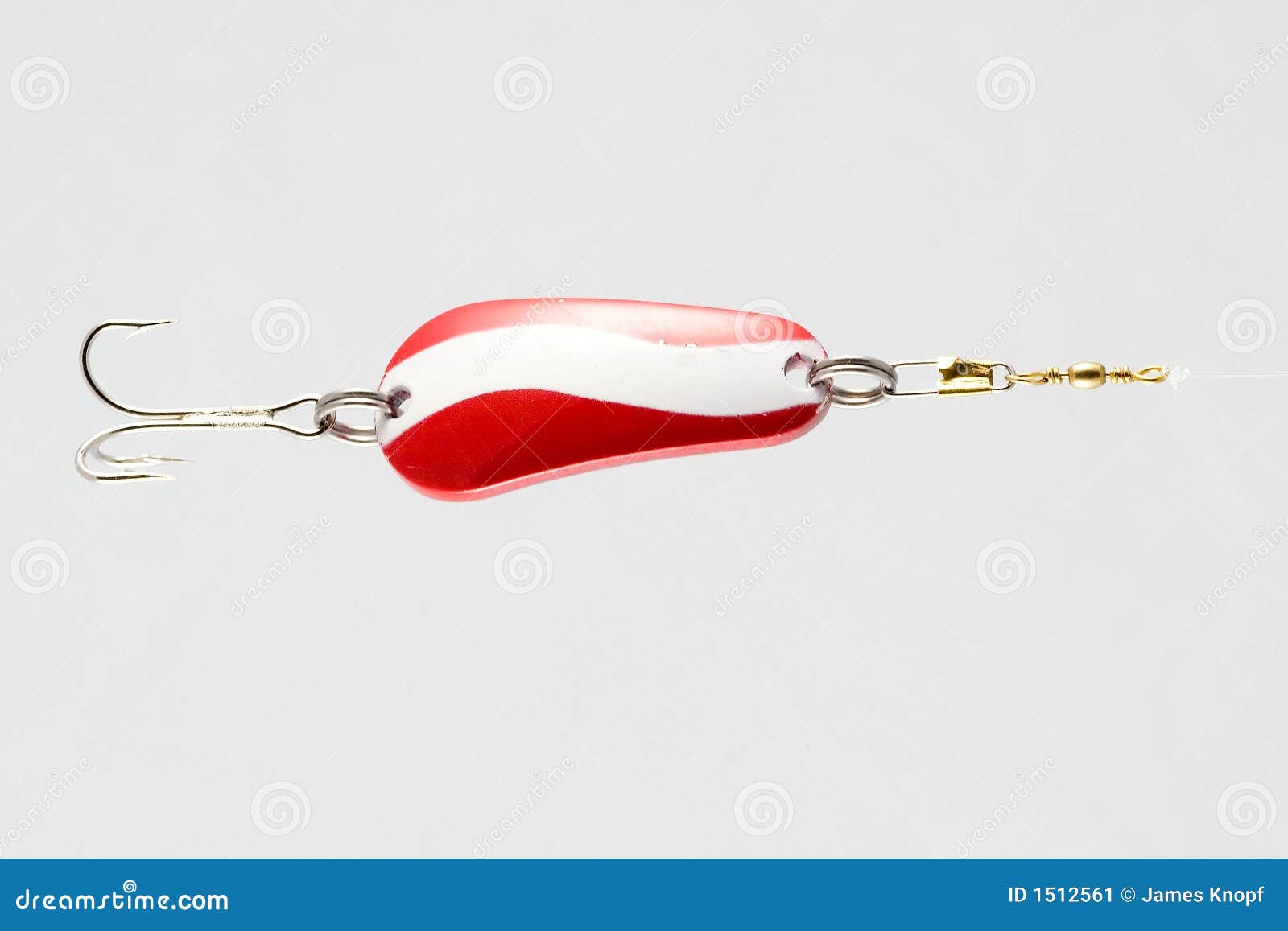 Red and White Fishing Lure stock image. Image of treble - 1512561