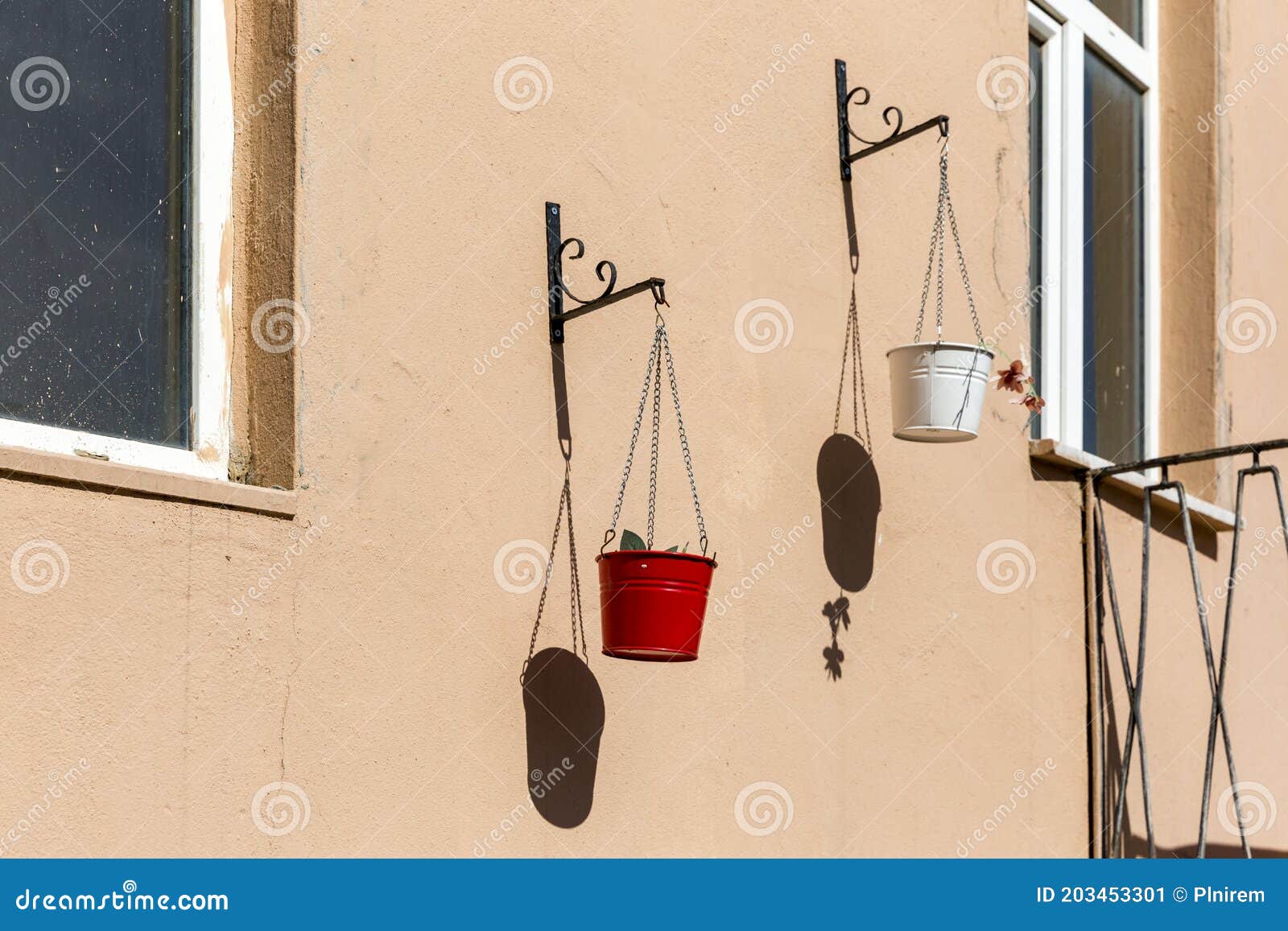 Red and white Flower pots stock image. Image of house 203453301