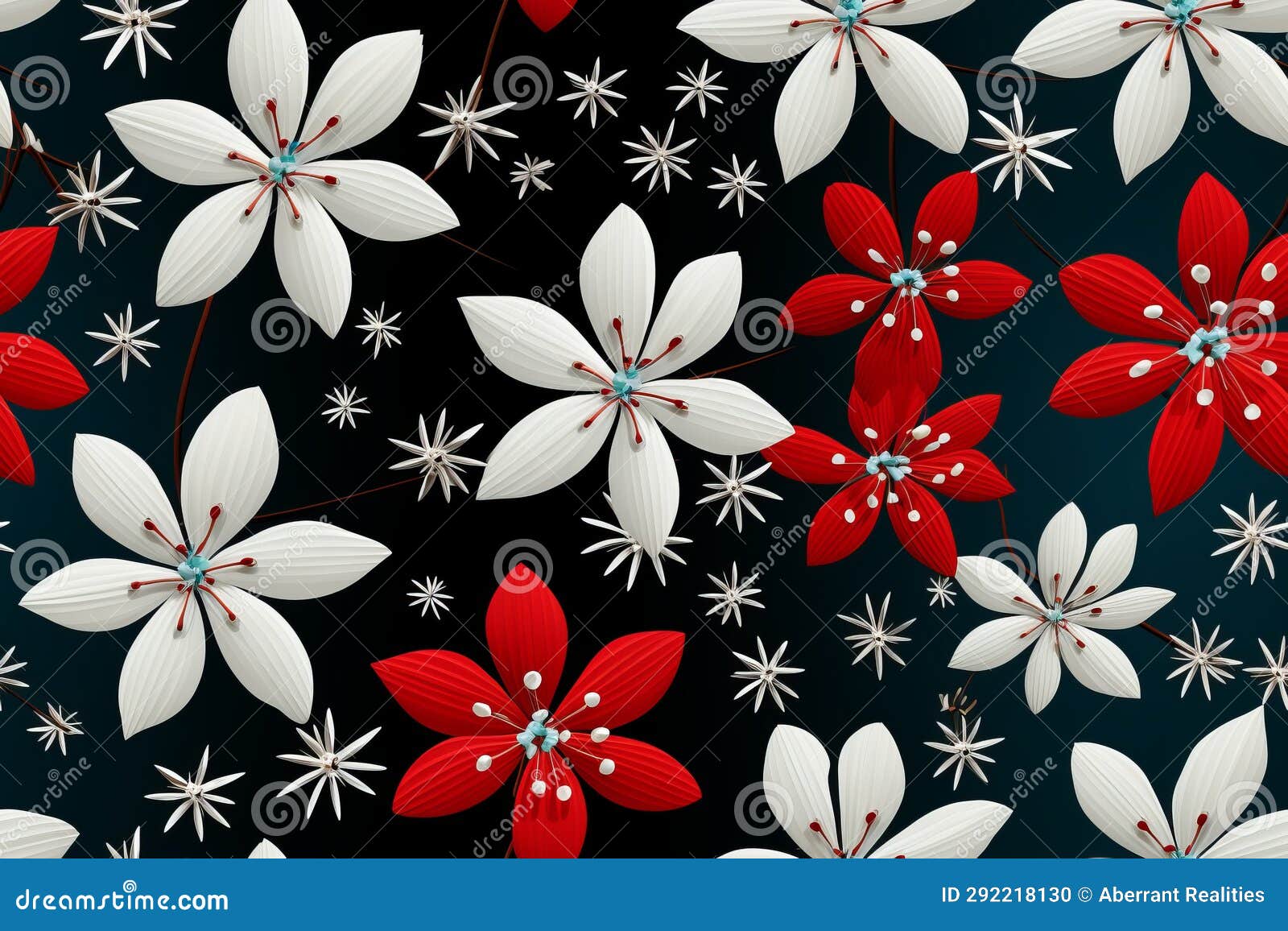 Red and White Flowers on a Black Background Stock Illustration Illustration of season