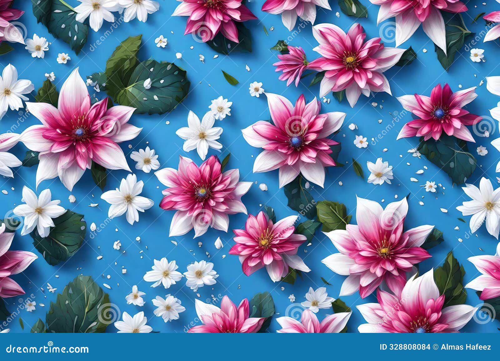 red and white flowers on snowy winter background.abstract snow scene with falling snowflakes and floral s