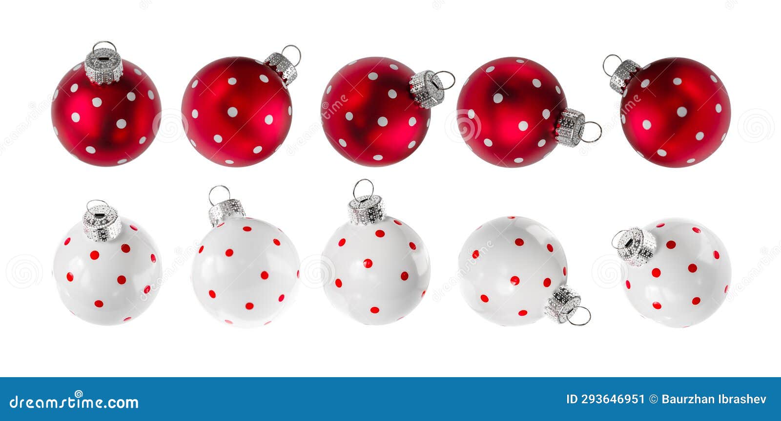 Red and White Glass Christmas Balls Isolated on White Background Stock