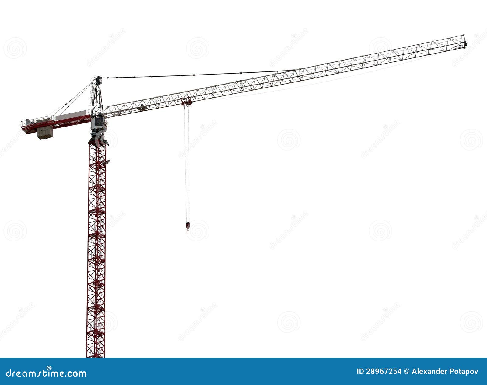 red and white  hoisting crane
