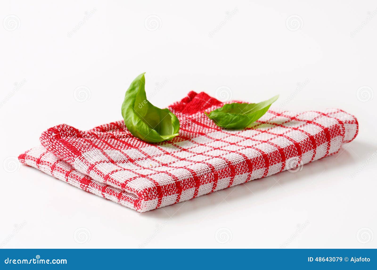 Red and White Kitchen Tea Towel Stock Image Image of basil, folded