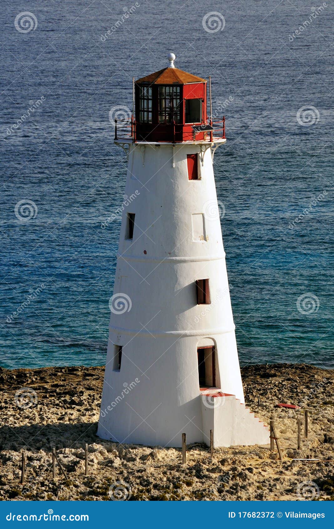 Red and White Lighthouse at Nassau Bahamas. Stock Photo Image of