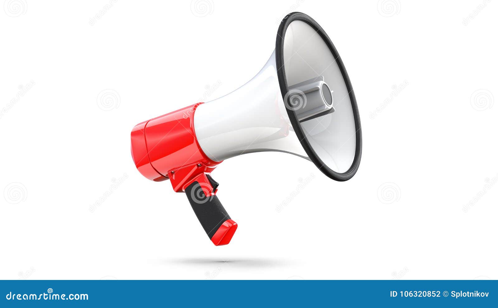 red and white megaphone  on white background. 3d rendering of bullhorn, file contains a clipping path to