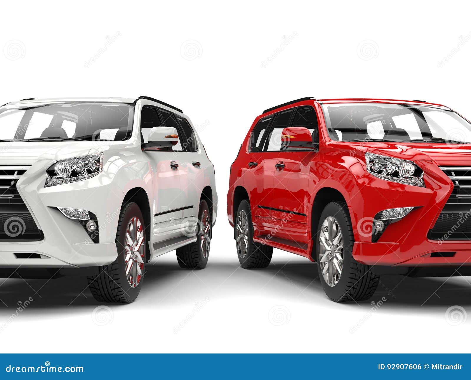Red and White Modern SUVs Side by Side Closeup Shot Stock Illustration Illustration of