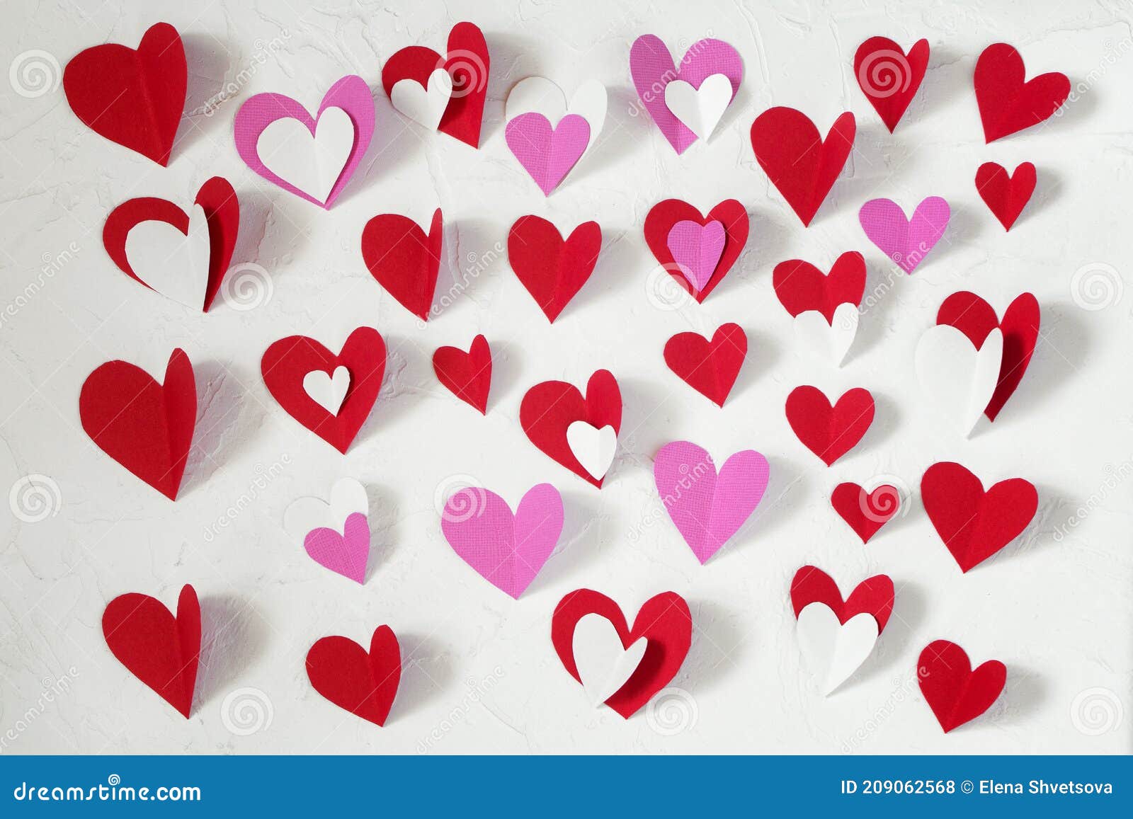 Red, White and Pink Paper Hearts Cut Out of Paper for Decorating on  Valentine S Day on a White Table. Valentine S Day Stock Photo - Image of  white, blank: 209062568
