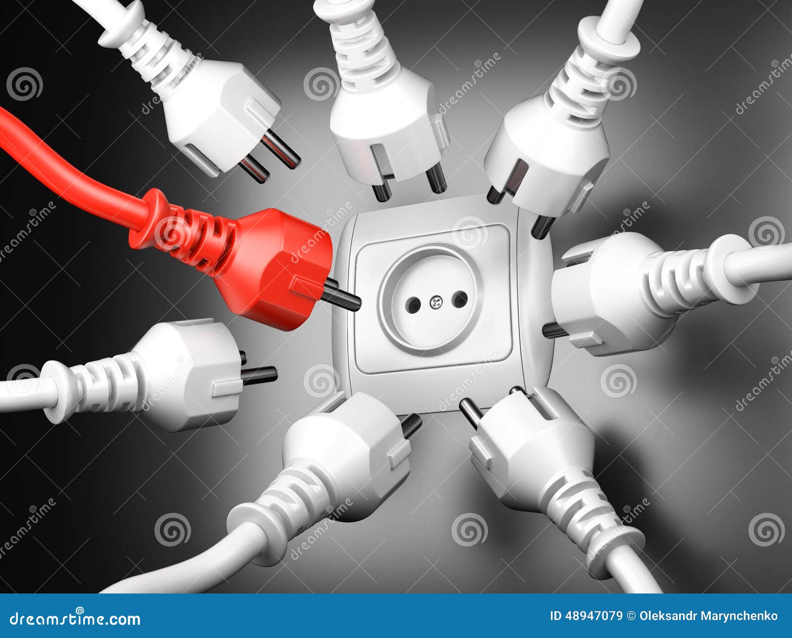 Red and White Power Plugs and a Socket Leadership Concept Stock