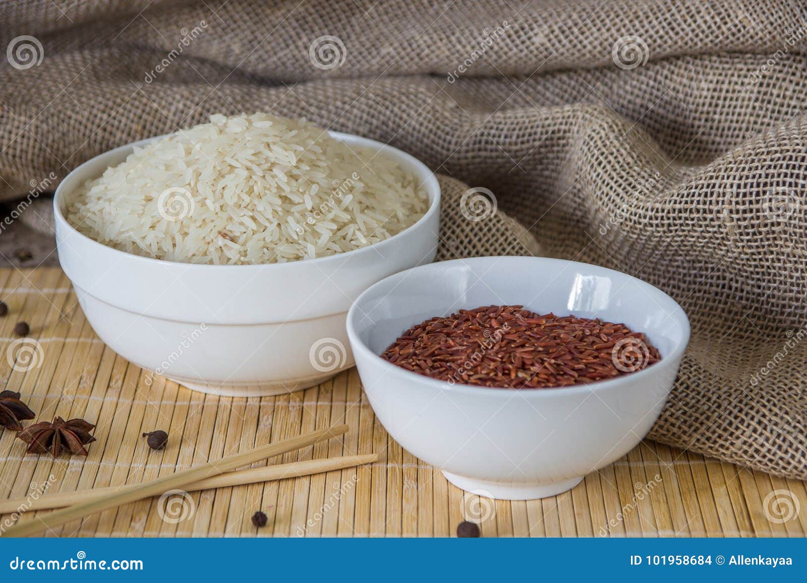 Red and White Rice with Spices. Raw Asian Rice Stock Photo Image of