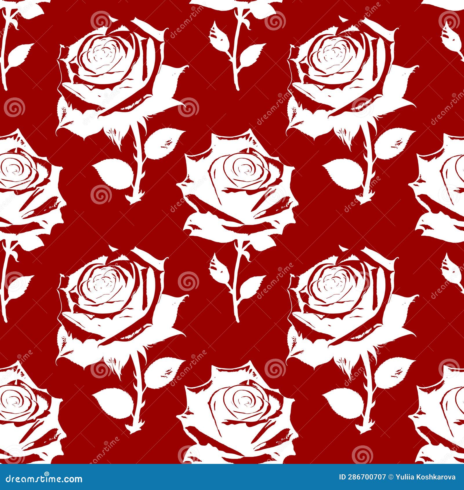 Red and White Rose Flowers Seamless Pattern, Texture Stock Illustration