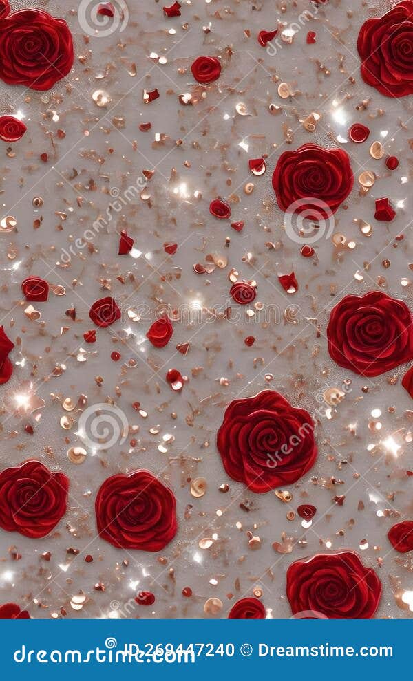 Red White Roses Glitter Abstract Background AIGenerated Stock