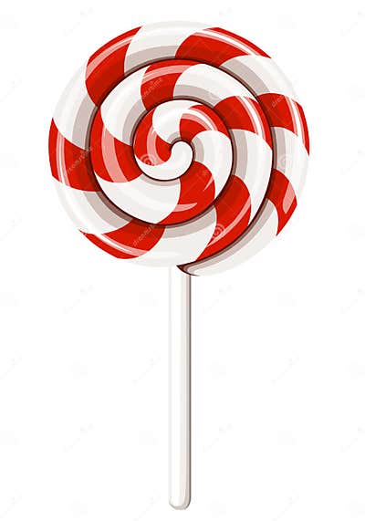 Red and White Spiral Lollipop on Stick. Christmas Candy. Isolated on ...