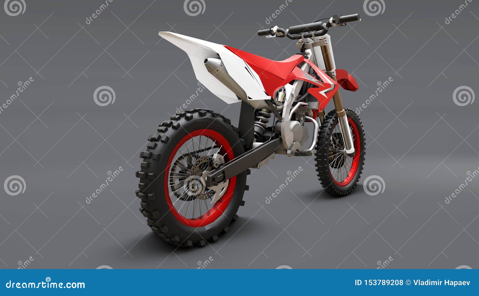 red and white sport bike for cross-country on a gray background. racing sportbike. modern supercross motocross dirt bike