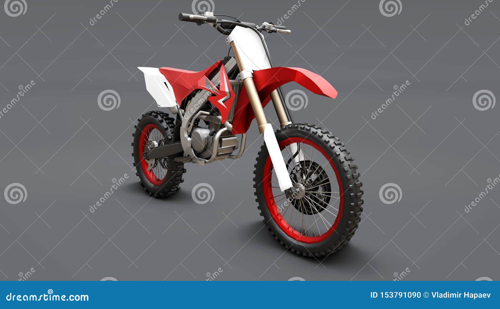 red and white sport bike for cross-country on a gray background. racing sportbike. modern supercross motocross dirt bike