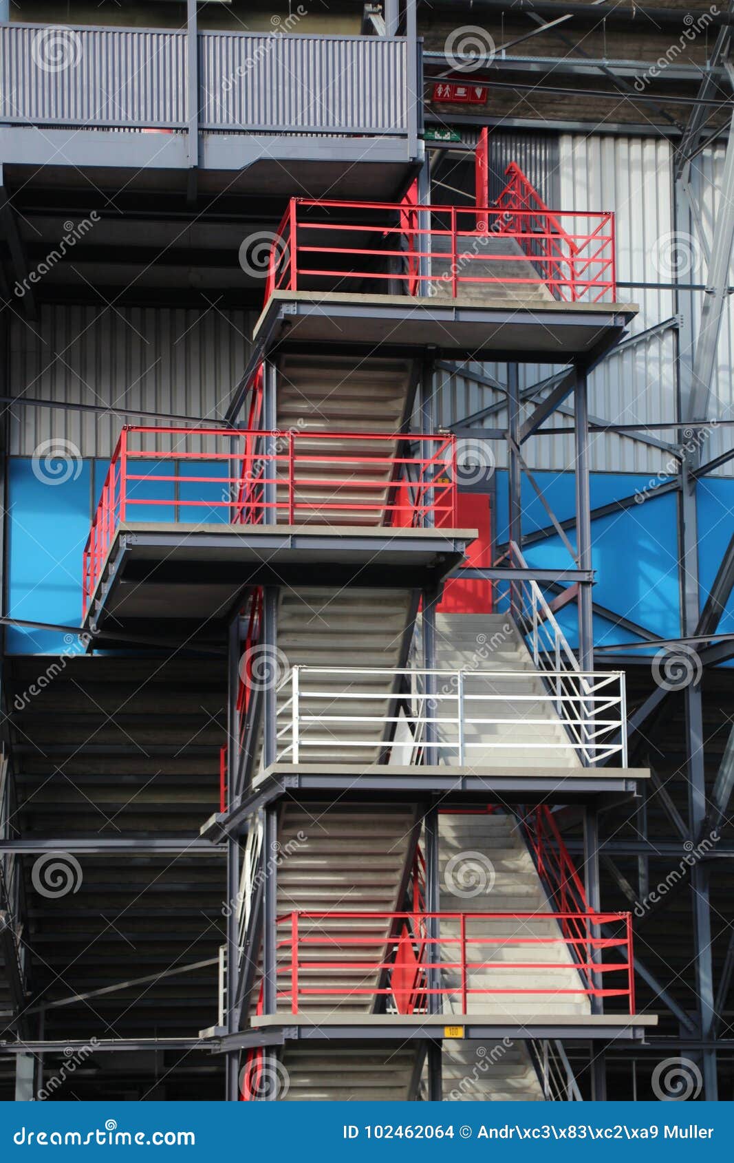 red white stairway in soccer stadium named kuip in netherlands, home of feyenoord