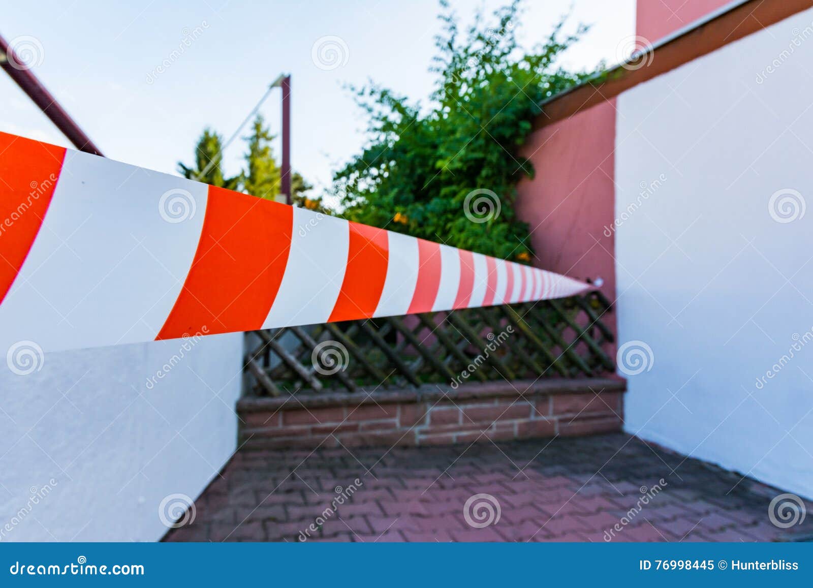 Red White Thin Caution Tape Fence Outside Safety Stock Image Image of