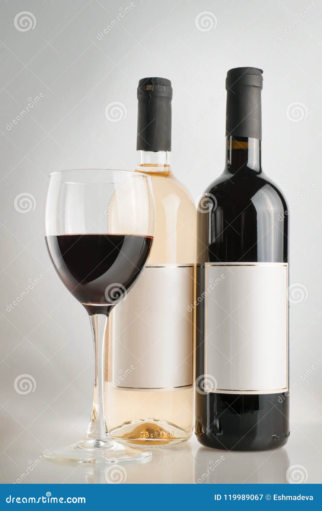 Red and White Wine Bottles with Wine Glass Stock Image Image of
