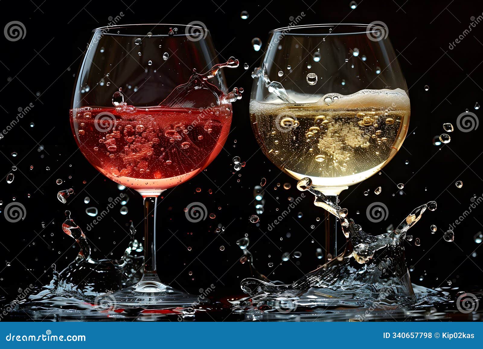 dynamic splash of red and white wine in glasses - perfect for celebratory events and wine-themed s generative ai