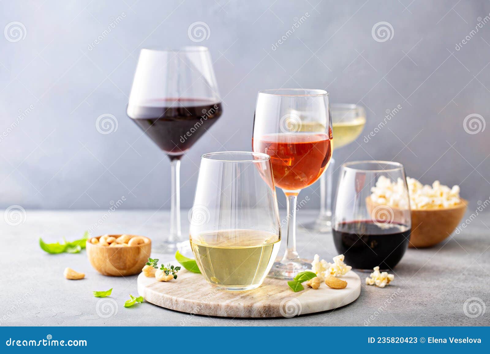 Red, White Wine and Rose in Different Glasses Stock Image Image of