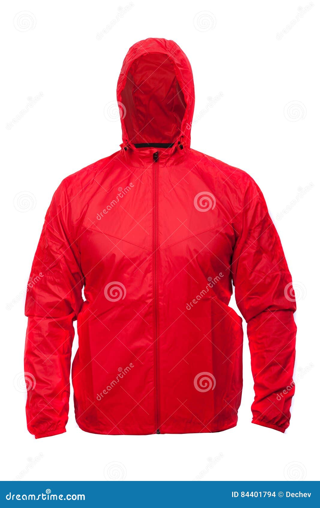 red windbreaker sports jacket with hood,  on white