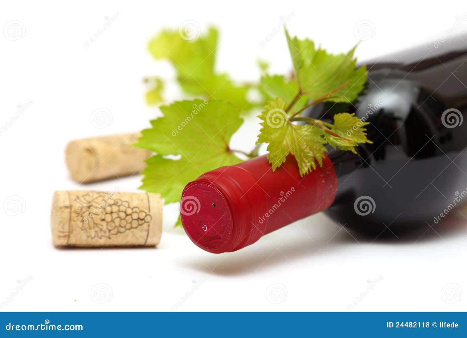 Red wine bottle and corks stock photo. Image of cork 24482118