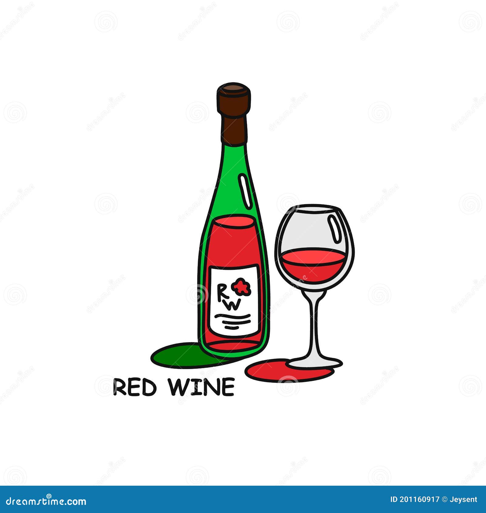 Red Wine Bottle and Glass Outline Icon on White Background. Colored Cartoon  Sketch Graphic Design. Doodle Style Stock Vector - Illustration of alcohol,  graphic: 201160917