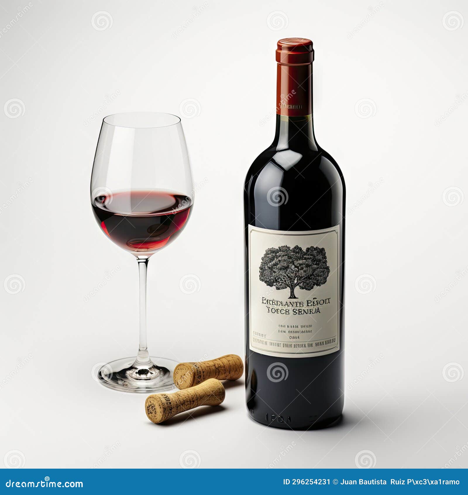 Red Wine Bottle and Glass on White Background. Stock Image Image of