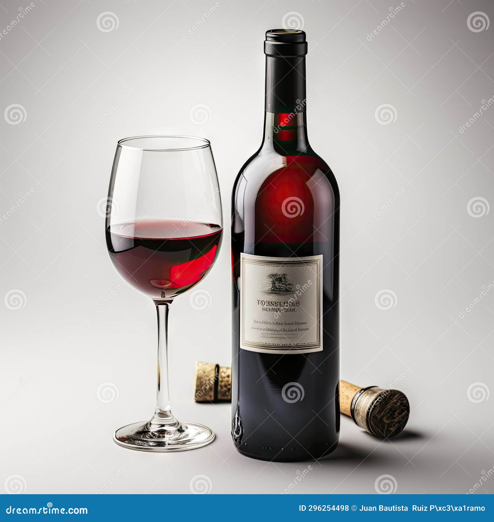 Red Wine Bottle and Glass on White Background. Stock Photo Image of