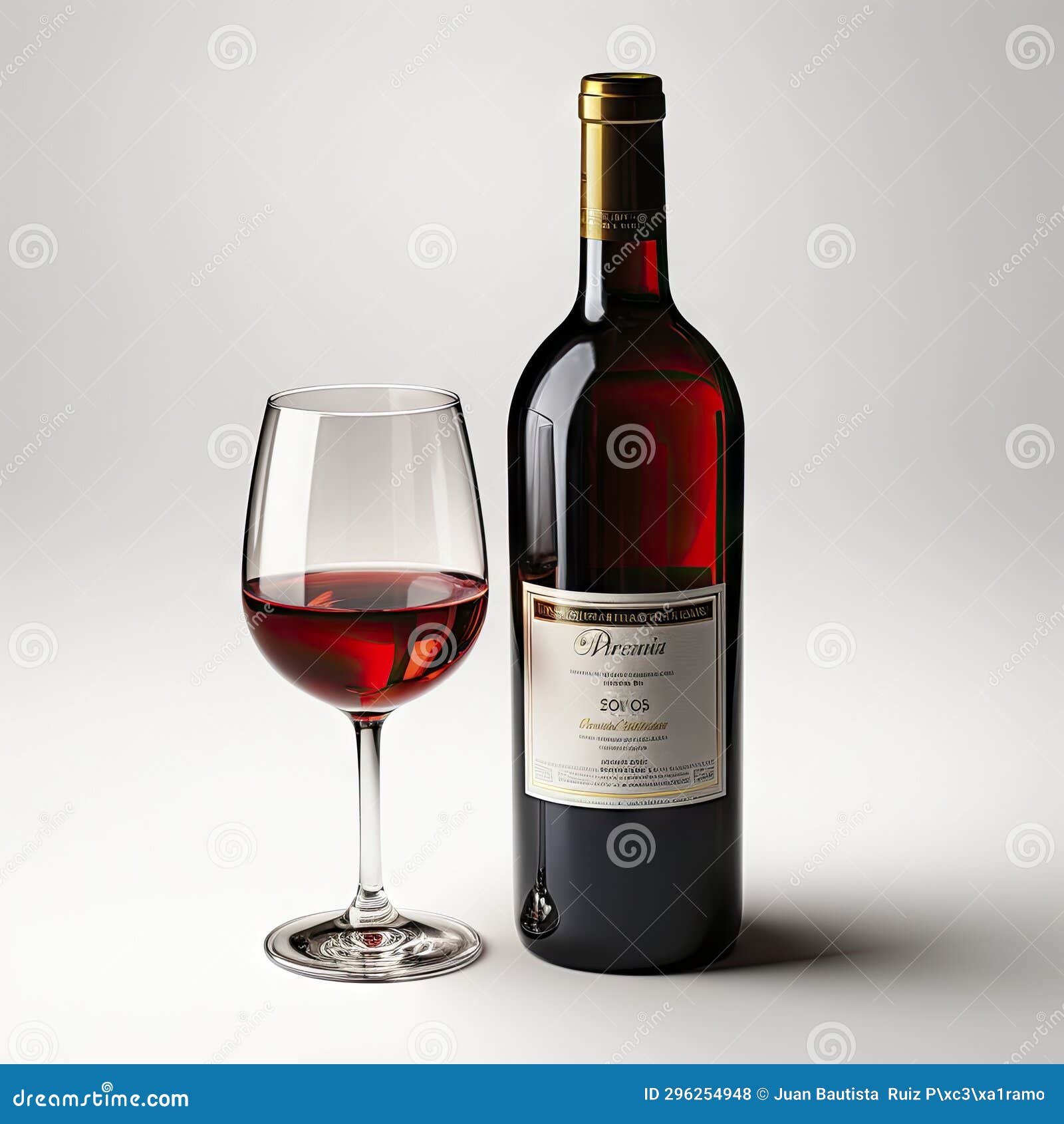 Red Wine Bottle and Glass on White Background. Stock Photo Image of