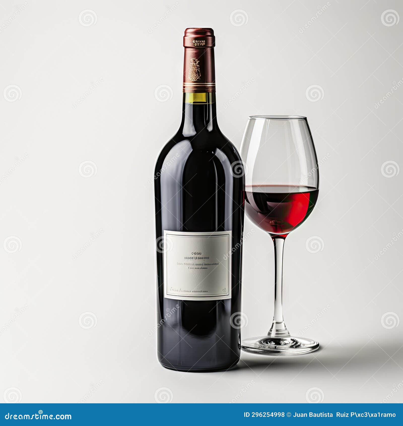 Red Wine Bottle and Glass on White Background. Stock Photo Image of
